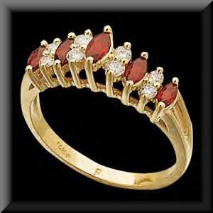 Stunning Genuine Marquise Cut Ruby and Diamond Ring or Band