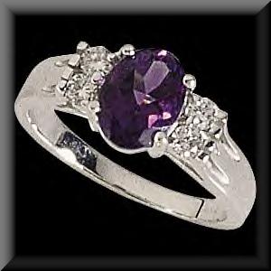 Classic Oval Amethyst and Diamond Ring 14K White Gold