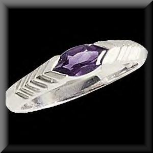 Horizontal Set Genuine Marquise Amethyst Ring 14K White Gold