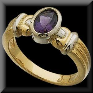 Smooth Bezel Set Genuine Oval Amethyst Ring 14K Two Tone