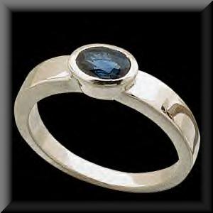 Sleek Horizontal Bezel Set Genuine Royal Blue Sapphire Ring 14K White