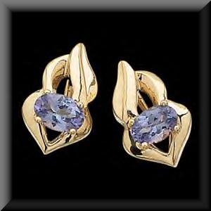 Lovely 14K Gold Framed Genuine Tanzanite Stud Style Earrings