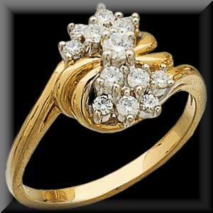Modern Ladies Diamond Cluster Ring in 14K Gold