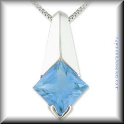 Contemporary Princess Cut Gemstone Pendant 14K White or Yellow Gold