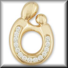Mother and Child Two Tone Pendants and Channel Set Diamond Pendant