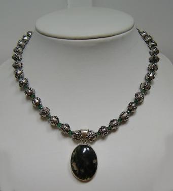 Stunning Sterling Silver Green Moss Agate Necklace by Sarah Ann