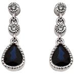 Blue Sapphire & Diamond Dangle Earrings 14K  White Gold