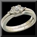 Platinum Diamond Engagement Ring and Band Round Center and Triangles