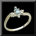 Classic Genuine Aquamarine and Diamond Ring 14K White Gold
