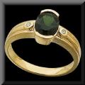 Bezel Set Genuine Green Tourmaline & Diamond Ring