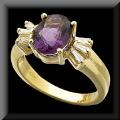 Stunning Genuine Oval Amethyst & Baguette Diamond Ring in 14K Gold
