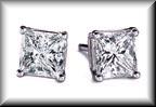 Princess Cut Diamond Stud Style Earrings 14K Yellow or White Gold