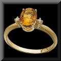Classic Oval Cut Genuine Citrine and Diamond Ring 14K Gold