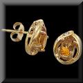 Lovely Oval Gemstone Citrine Quartz and Diamond Earrings 14K