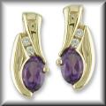 Stunning Faceted Oval Shape Genuine Gemstone and Diamond Earrings 14K