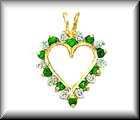 14K Genuine Ruby, Emerald or Blue Sapphire & Diamond Heart Pendant