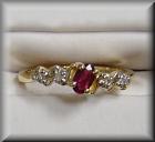 Romantic  Genuine Ruby and Diamond Ring in 14K Yellow Gold