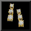 Yellow Gold Three Stone Diamond Earrings