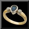 Bezel Set Genuine Blue Sapphire and Diamond Ring in 14K Two Tone Gold