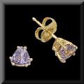 Genuine Trillion Cut Tanzanite Stud Style Earrings 14K Yellow Gold