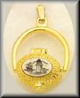 14K Gold Nantucket Basket Pendant with genuine Scrimshaw & Penny